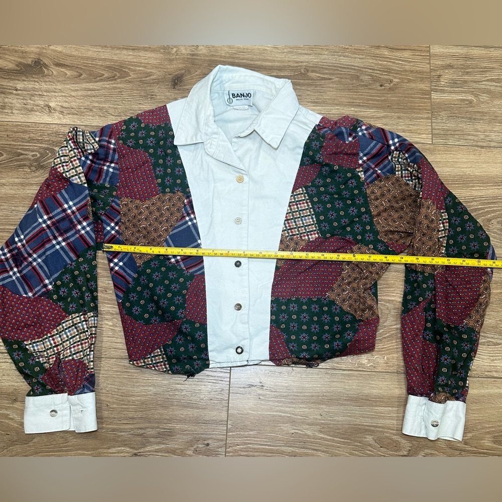 Vintage crop top Banjo western patch work Long sleeve shirt size Large USA made - Picture 2 of 5